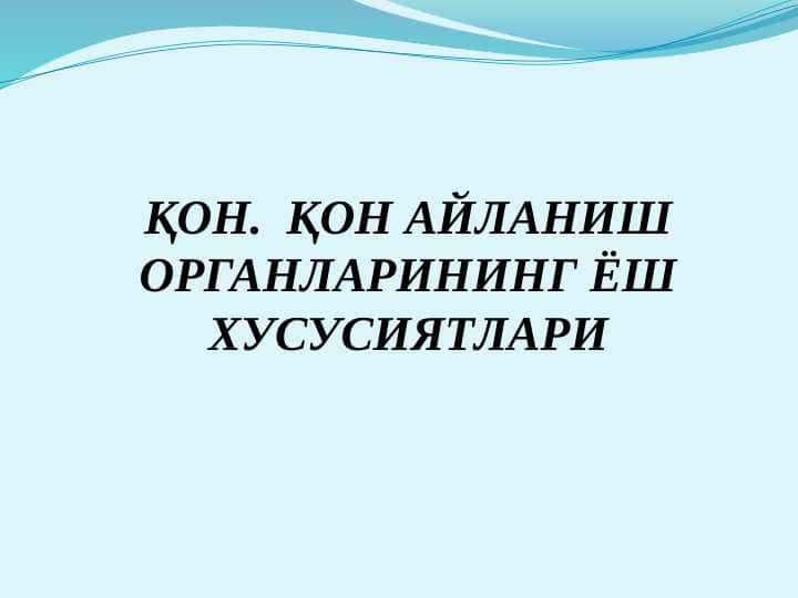 ҚОН. ҚОН АЙЛАНИШ ОРГАНЛАРИНИНГ ЁШ ХУСУСИЯТЛАРИ
