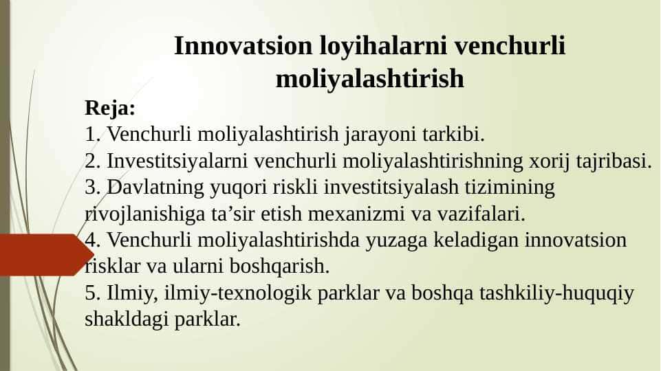 Innovatsion loyihalarni venchurli moliyalashtirish