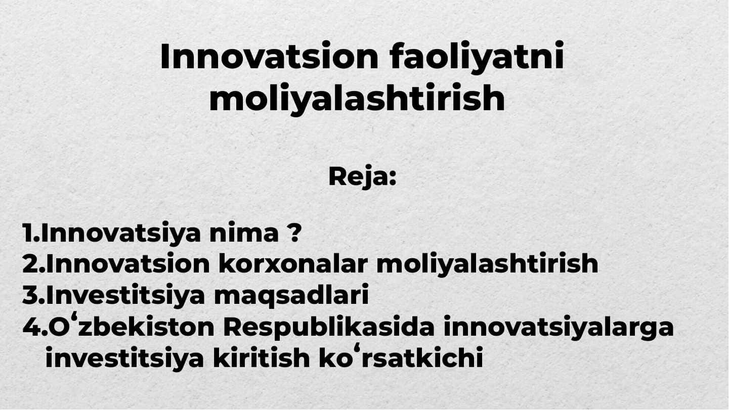 Innovatsion faoliyatni moliyalashtirish