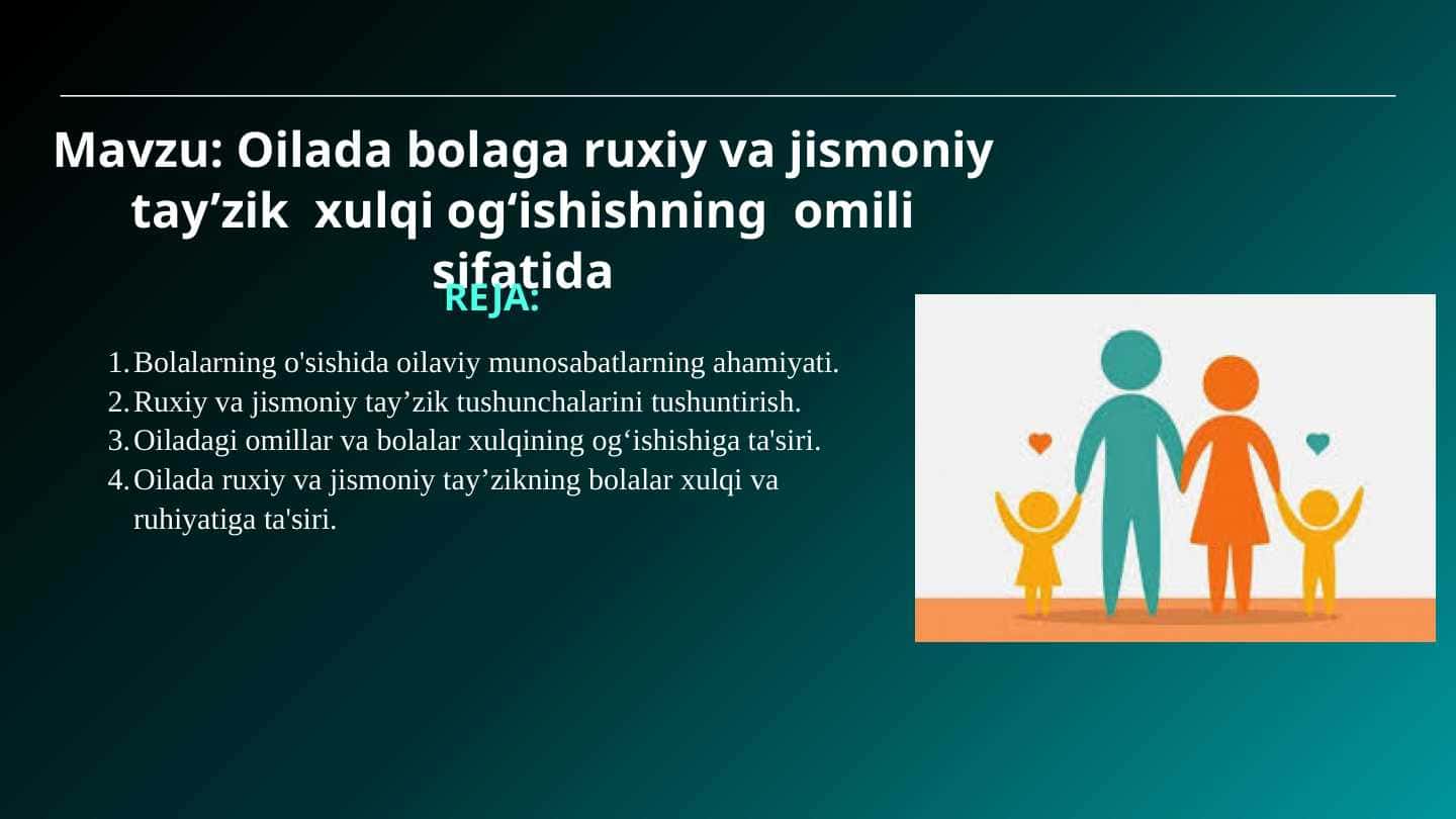 Oilada bolaga ruxiy va jismoniy tay’zik xulqi og‘ishishning omili sifatida