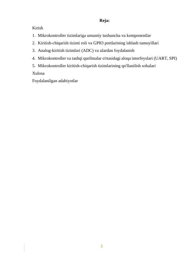 Mikrokontroller tizimlarida kiritish-chiqarish tizimi