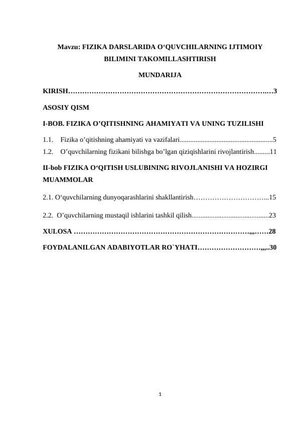 FIZIKA DARSLARIDA O‘QUVCHILARNING IJTIMOIY BILIMINI TAKOMILLASHTIRISH