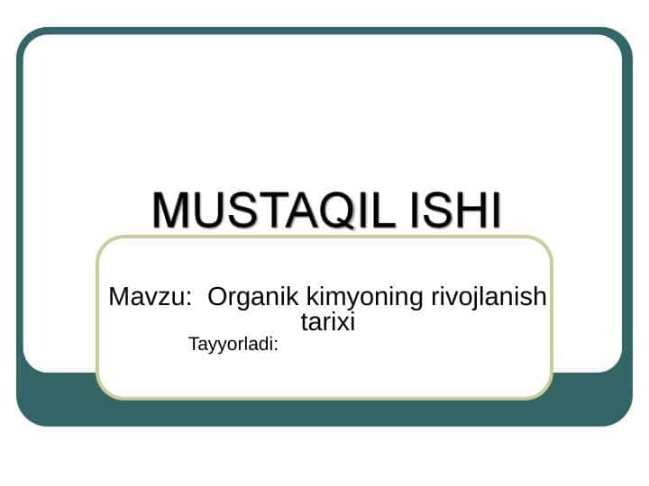 Organik kimyoning rivojlanish tarixi