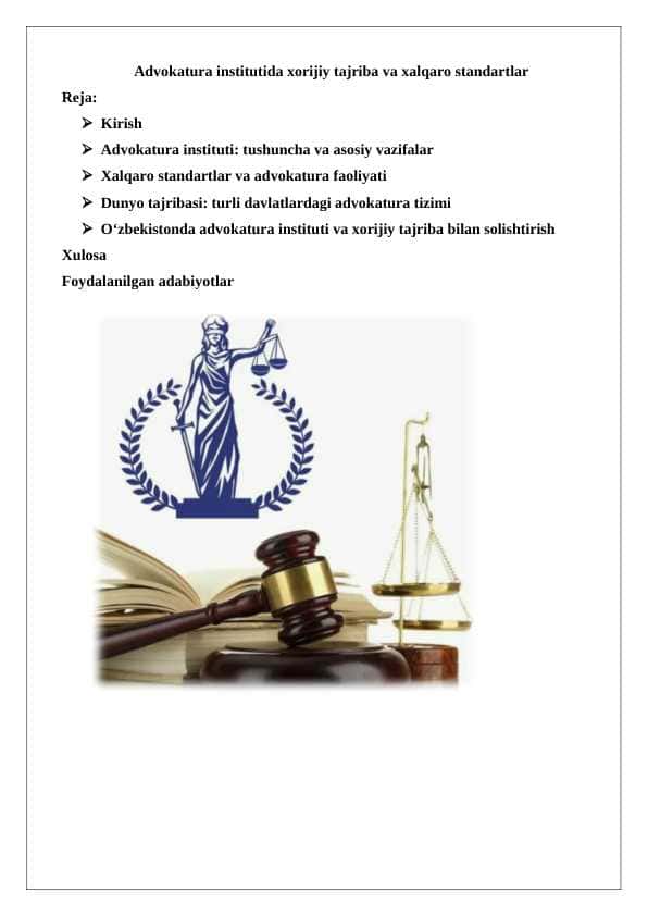 Advokatura institutida xorijiy tajriba va xalqaro standartlar