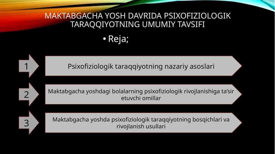 Maktabgacha yosh davrida psixofiziologik taraqqiyotning umumiy tavsifi