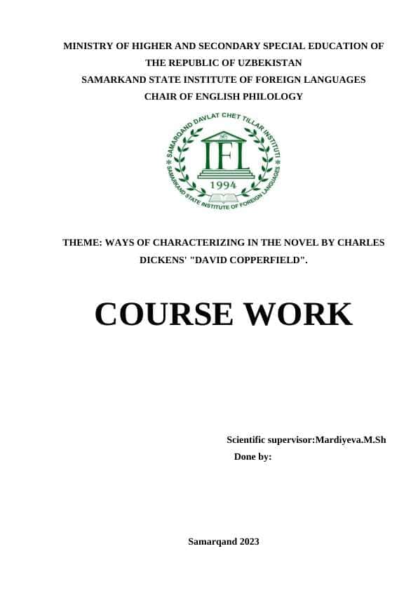 THEME: WAYS OF CHARACTERIZING IN THE NOVEL BY CHARLES DICKENS' "DAVID COPPERFIELD".
