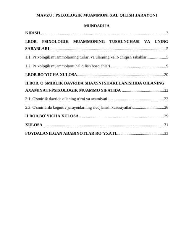 Psixologik bilimlarni xal qilish jarayoni