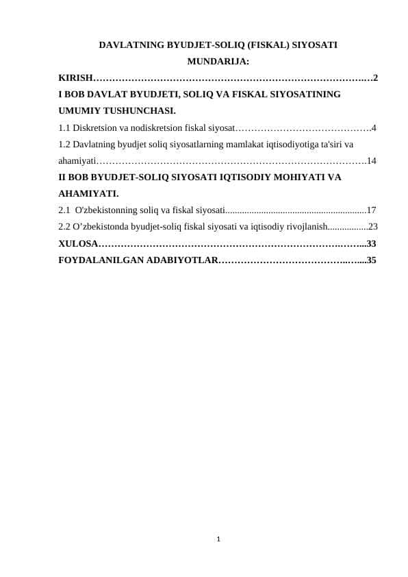 DAVLATNING BYUDJET-SOLIQ (FISKAL) SIYOSATI