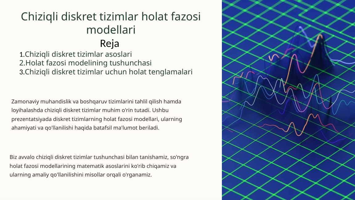 Chiziqli diskret tizimlar holat fazosi modellari