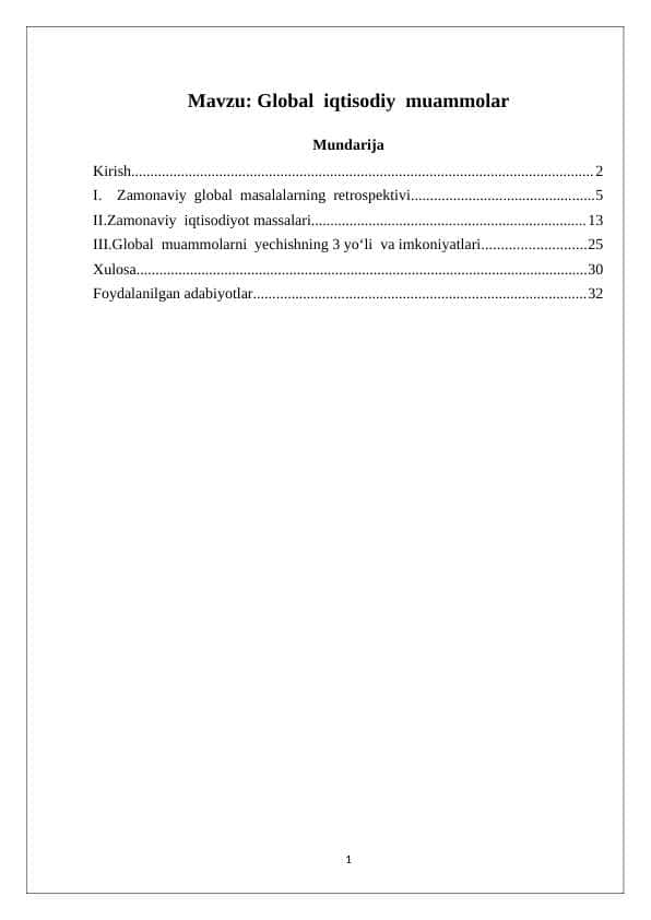 Global iqtisodiy muammolar