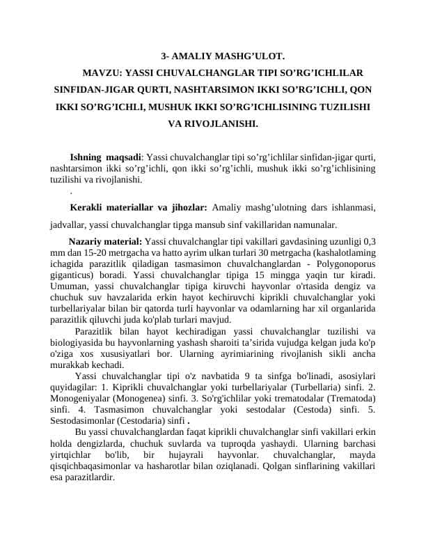 Parazitalogiya Labaratoriya, amaliy