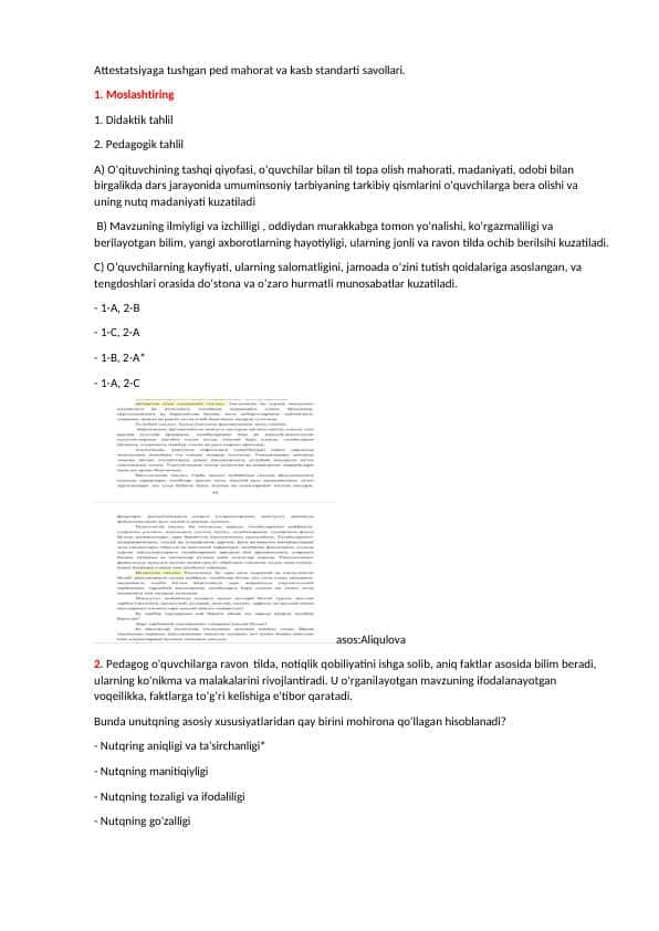 attestatsiya tushgan savollar ped mahorat