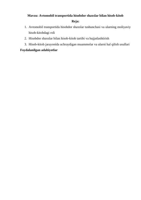 Avtomobil transportida hisobdor shaxslar bilan hisob-kitob