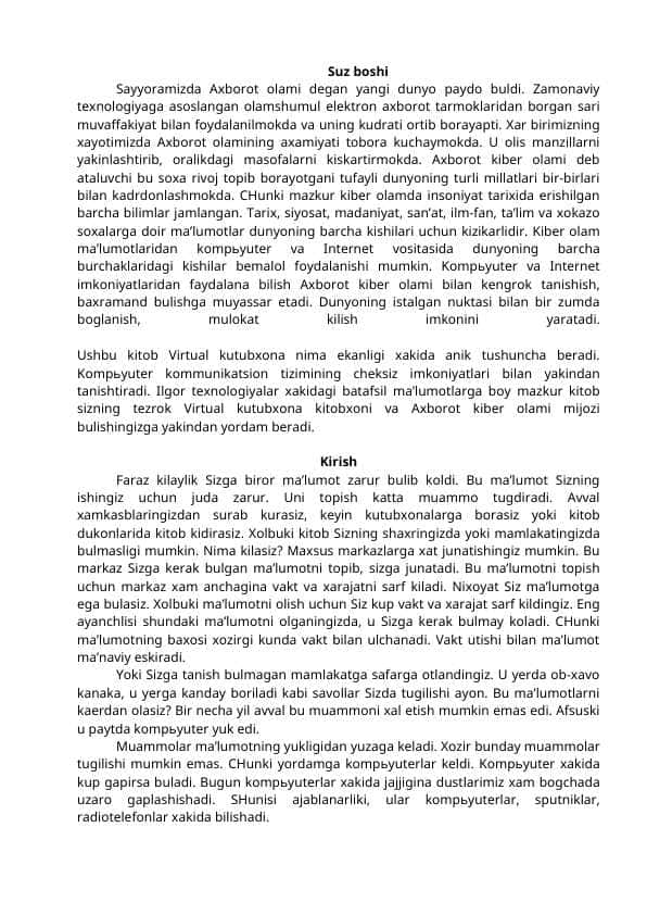 Internetdan foydalanish kurs ishi