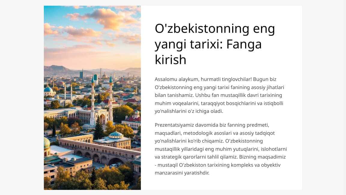 Kirish. “O‘zbekistonning eng yangi tarixi” o‘quv fanining predmeti, maqsadi va vazifalari, nazariy-metodologik tamoyillari.