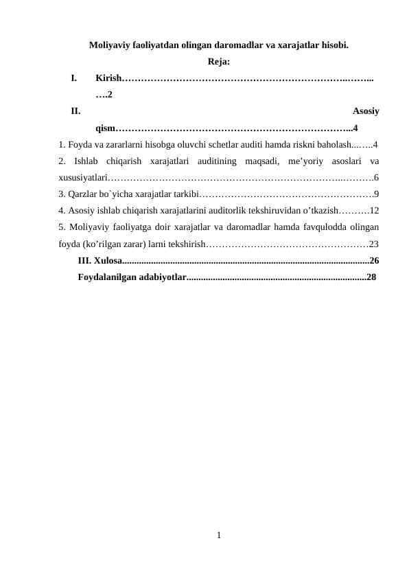 Moliyaviy faoliyatdan olingan daromadlar va xarajatlar hisobi.