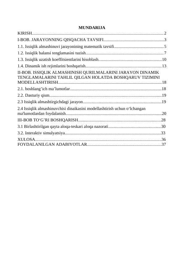 Kurs loyihasi modellashtirish fanidan