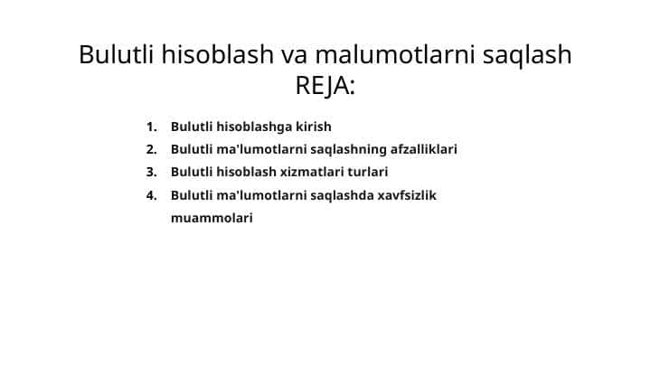 Bulutli hisoblash va malumotlarni saqlash