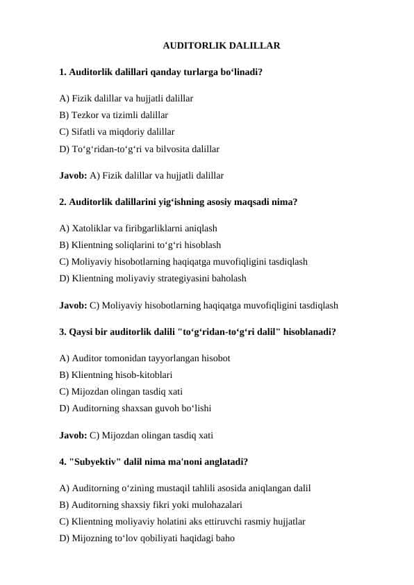 AUDITORLIK DALILLAR TEST