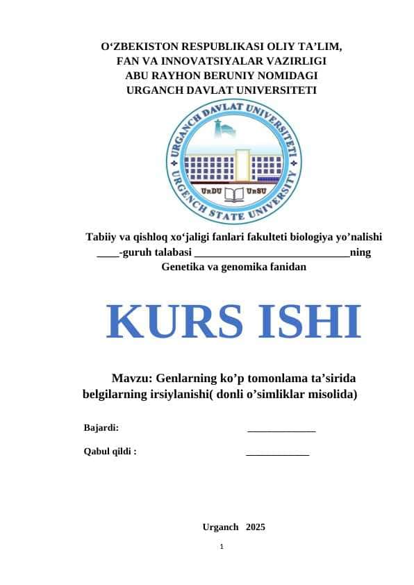 Genlarning ko’p tomonlama ta’sirida belgilarning irsiylanishi( donli o’simliklar misolida)