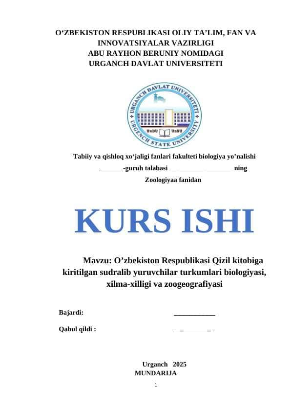 O’zbekiston Respublikasi Qizil kitobiga kiritilgan sudralib yuruvchilar turkumlari biologiyasi, xilma-xilligi va zoogeografiyasi