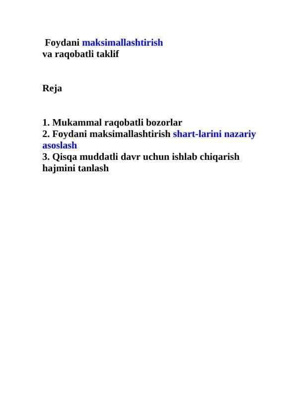 foydani maksimallashtirish
