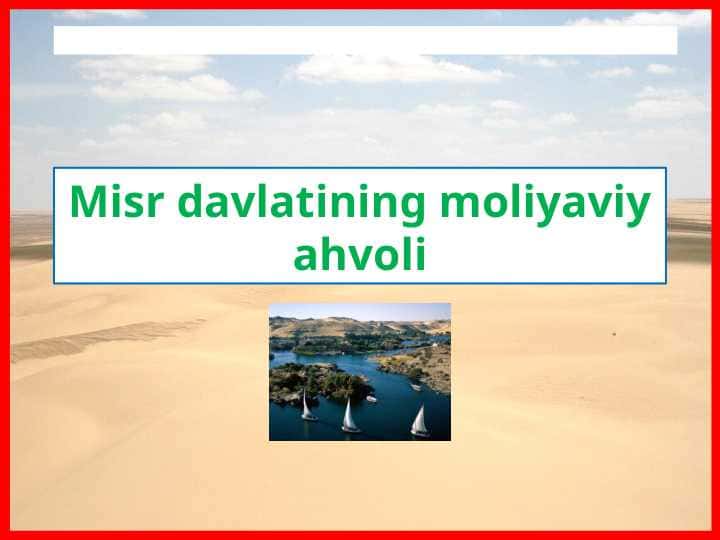 Misr davlatining moliyaviy ahvoli