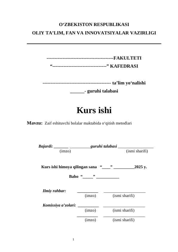 Zaif eshituvchi bolalar maktabida o‘qitish metodlari