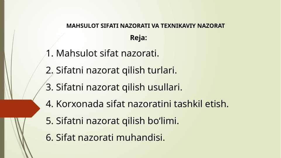 Mahsulot sifati nazorati fanidan tayyorlagan taqdimoti