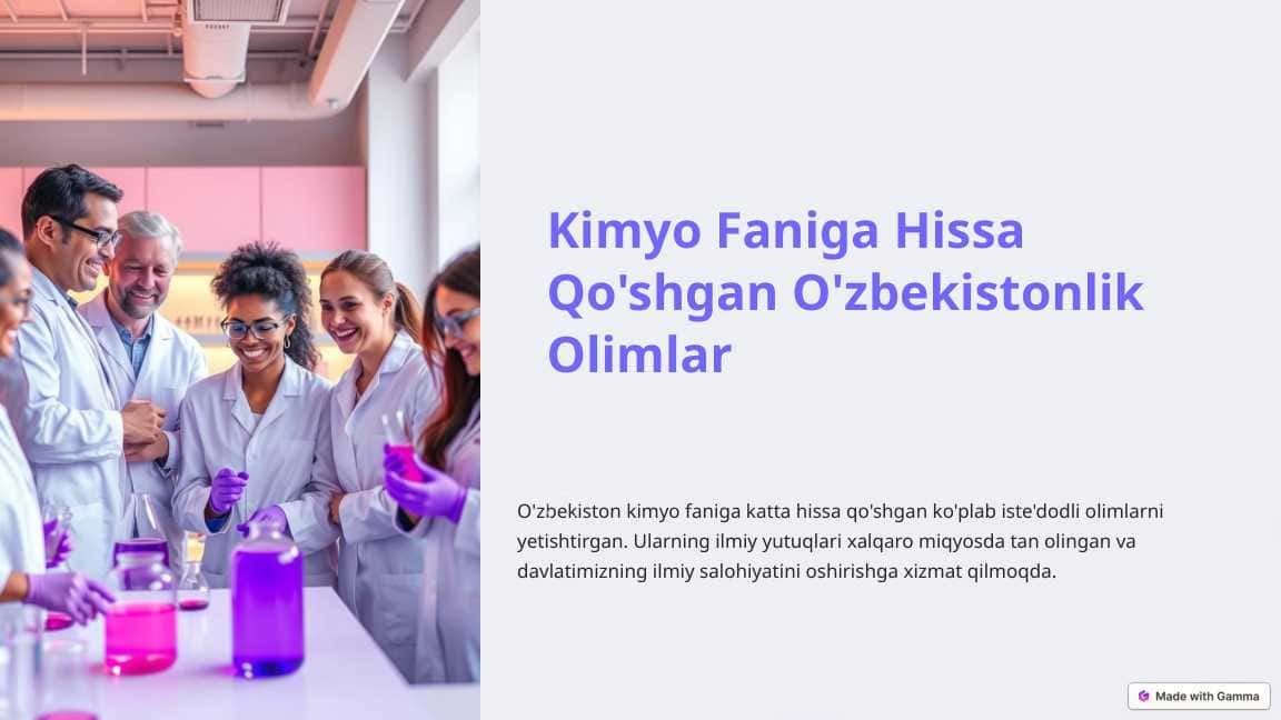 Kimyo Faniga Hissa Qo'shgan O'zbekistonlik Olimlar