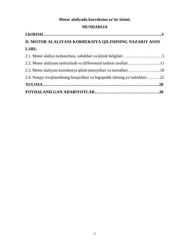 Motor alaliyada korreksion ta’sir tizimi.