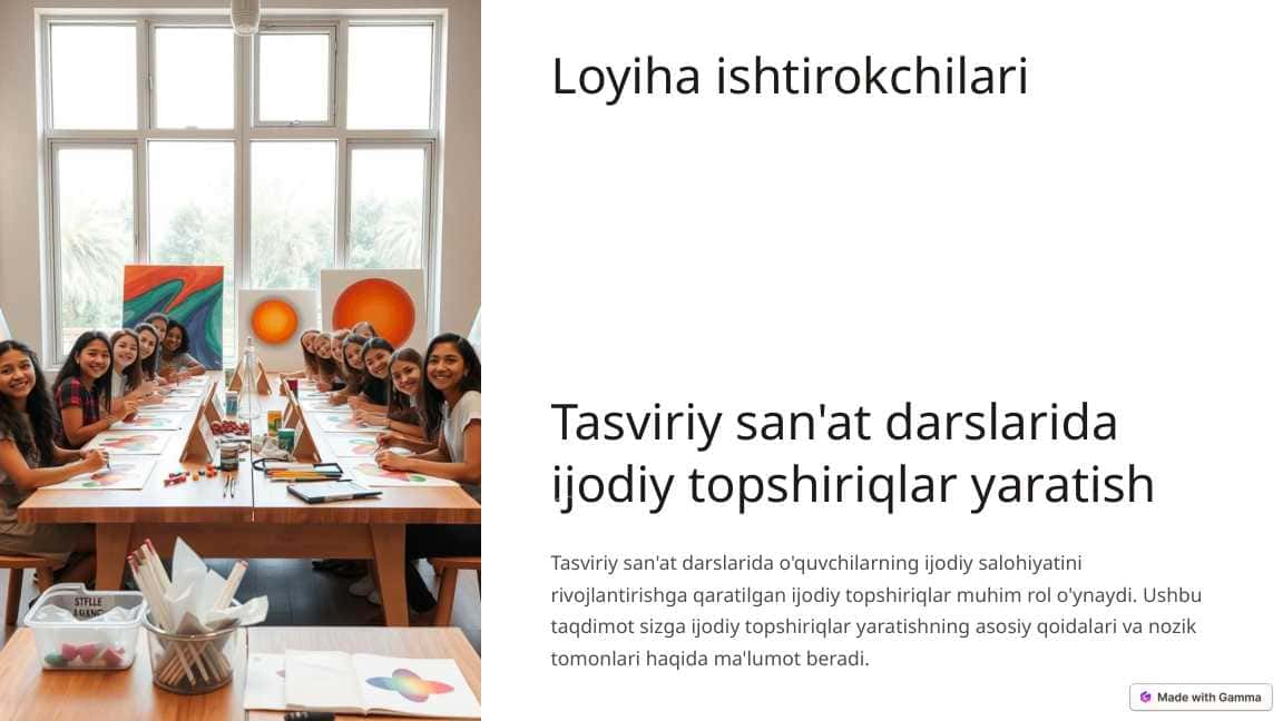Tasviriy san'at darslarida ijodiy topshiriqlar yaratish ppt