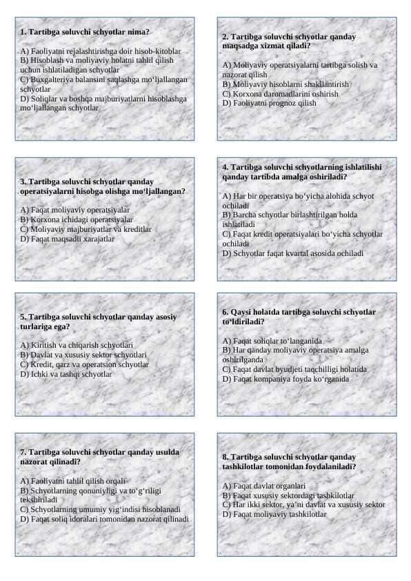 Tartibga soluvchi schyotlar test