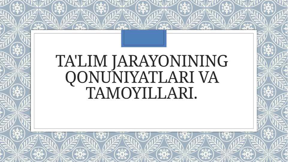 TA'LIM JARAYONINING QONUNIYATLARI VA TAMOYILLARI.