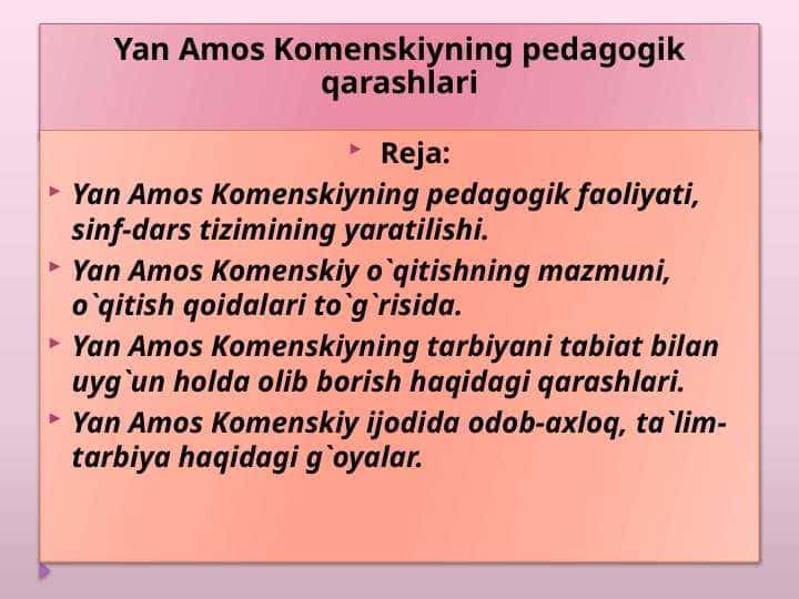 Yan Amos Komenskiyning pedagogik qarashlari