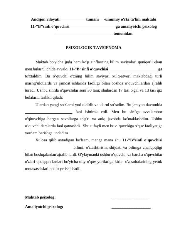 PSIXOLOGIK TAVSIFNOMA