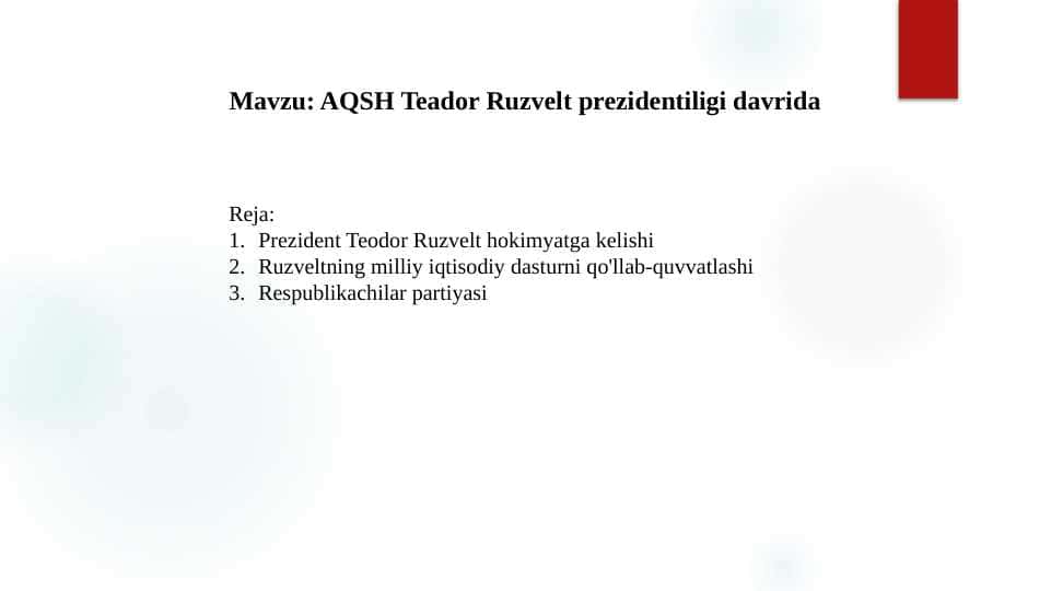 AQSH Teador Ruzvelt prezidentiligi davrida