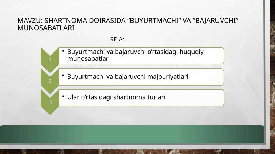 shartnoma doirasida “buyurtmachi” va “bajaruvchi” munosabatlari