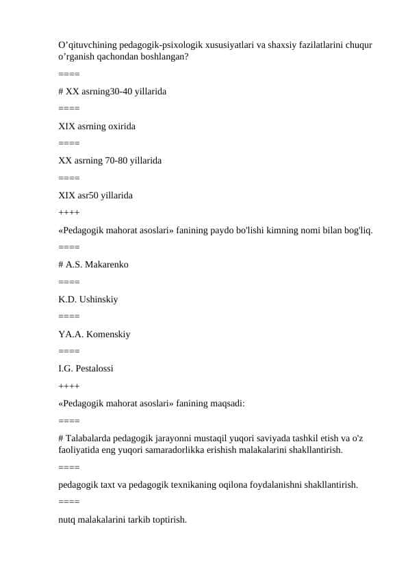 Ped mahorat test