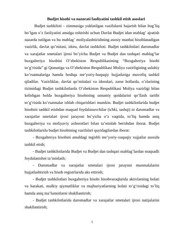 Budjet tashkilotlar uchun amaliyot hisoboti