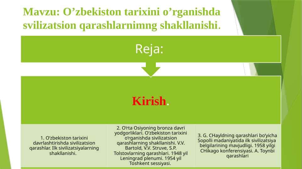 O’zbekiston tarixini o’rganishda svilizatsion qarashlarnimng shakllanishi