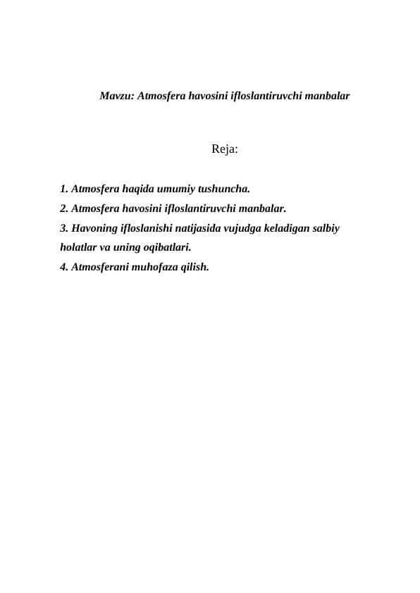 Atmosfera havosini ifloslantiruvchi manbalar