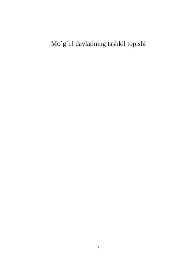 Mo`g`ul davlatining tashkil topishi