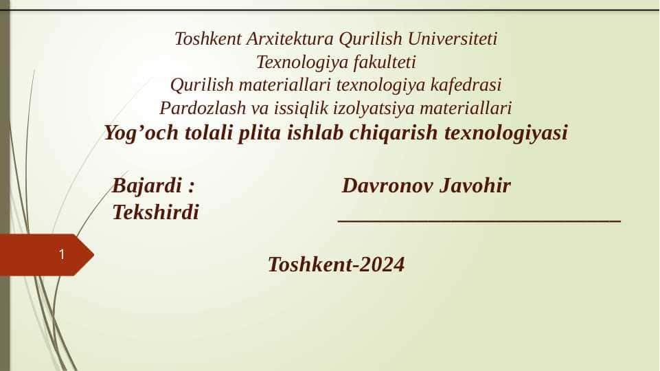 Yog’och tolali plita ishlab chiqarish texnologiyasi