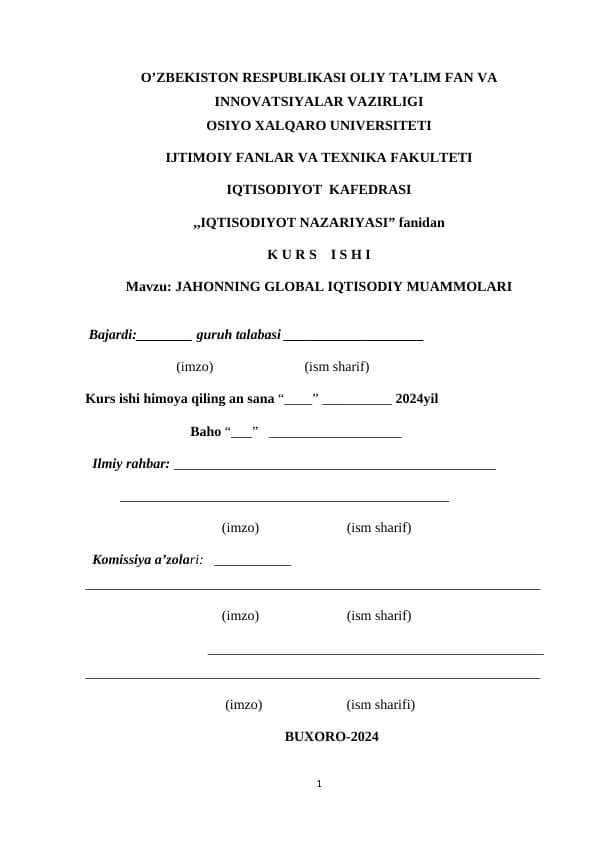 Jahonning global iqtisodiy muammolari