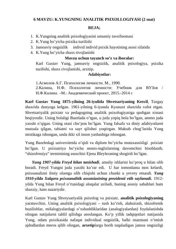 K.Yungning analitik psixologisi