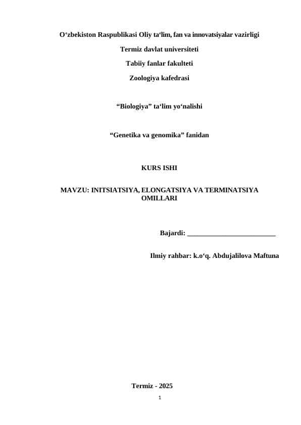 Initsiatsiya,elongatsiya,terminatsiya kurs ishi.