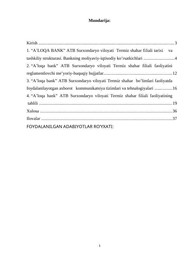 A'loqa bank amaliyot hisoboti