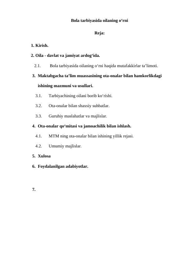 Bola tarbiyasida oilaning oʻrni