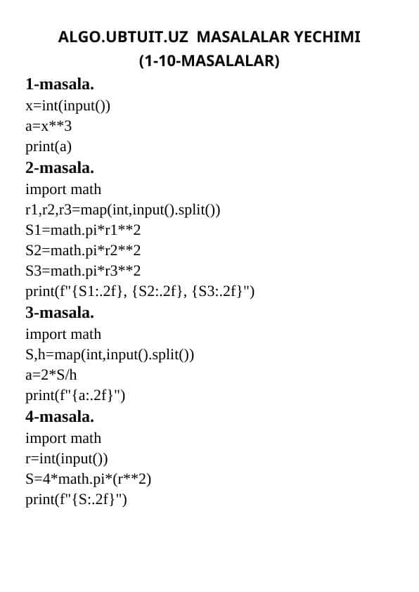 Algo.ubtuit.uz 1-10-misollar yechimi